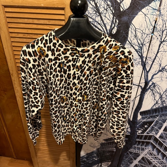 Oppio Womens Leopard Print Cardigan Sweater - Picture 4 of 9